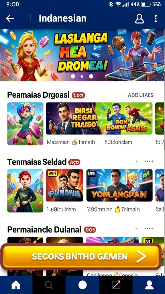 Screenshot aplikasi MAINDUIT menampilkan grafik yang memukau dan warna-warna cerah.